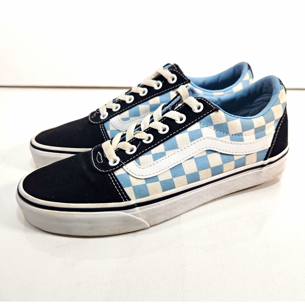 VANS Old Skool Womens Low Top Checkerboard Canvas Sneakers Black/Blue Size 9